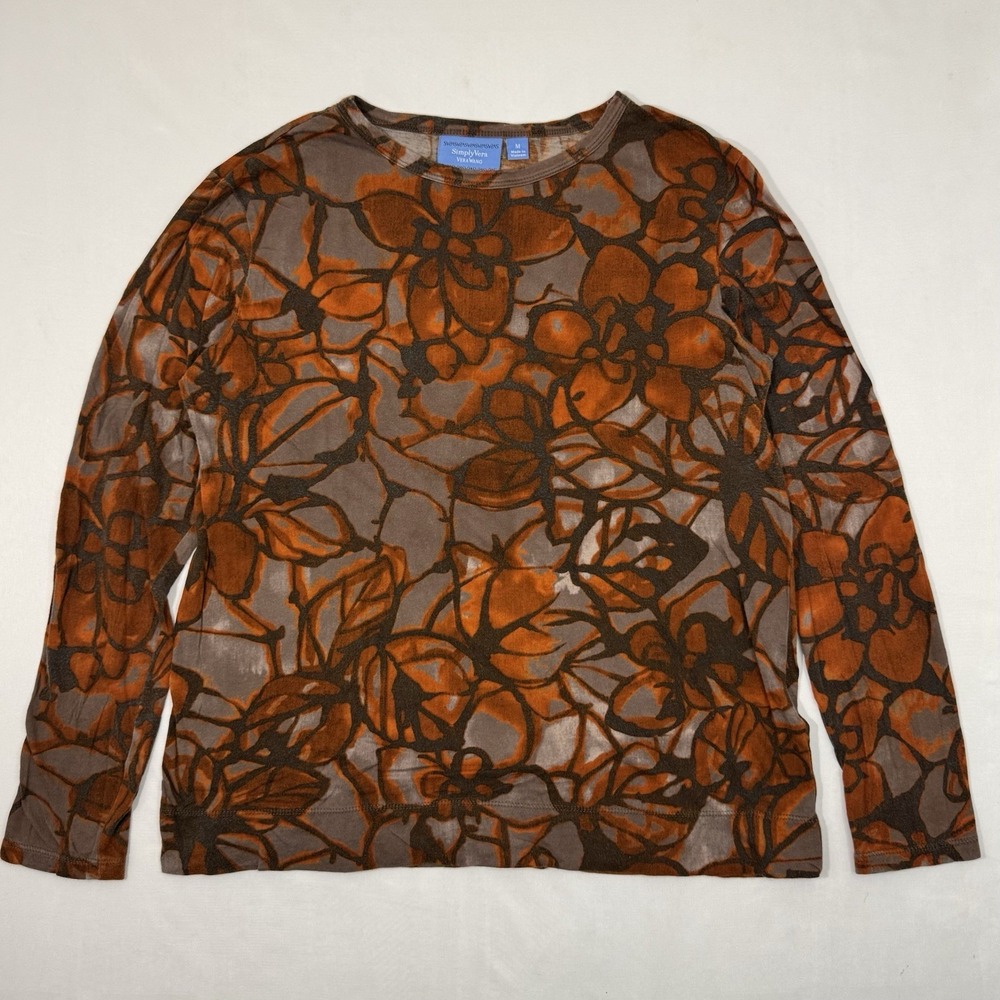 Simply Vera Vera Wang Womens Medium Abstract Print Cotton Long Sleeve Top Multi
